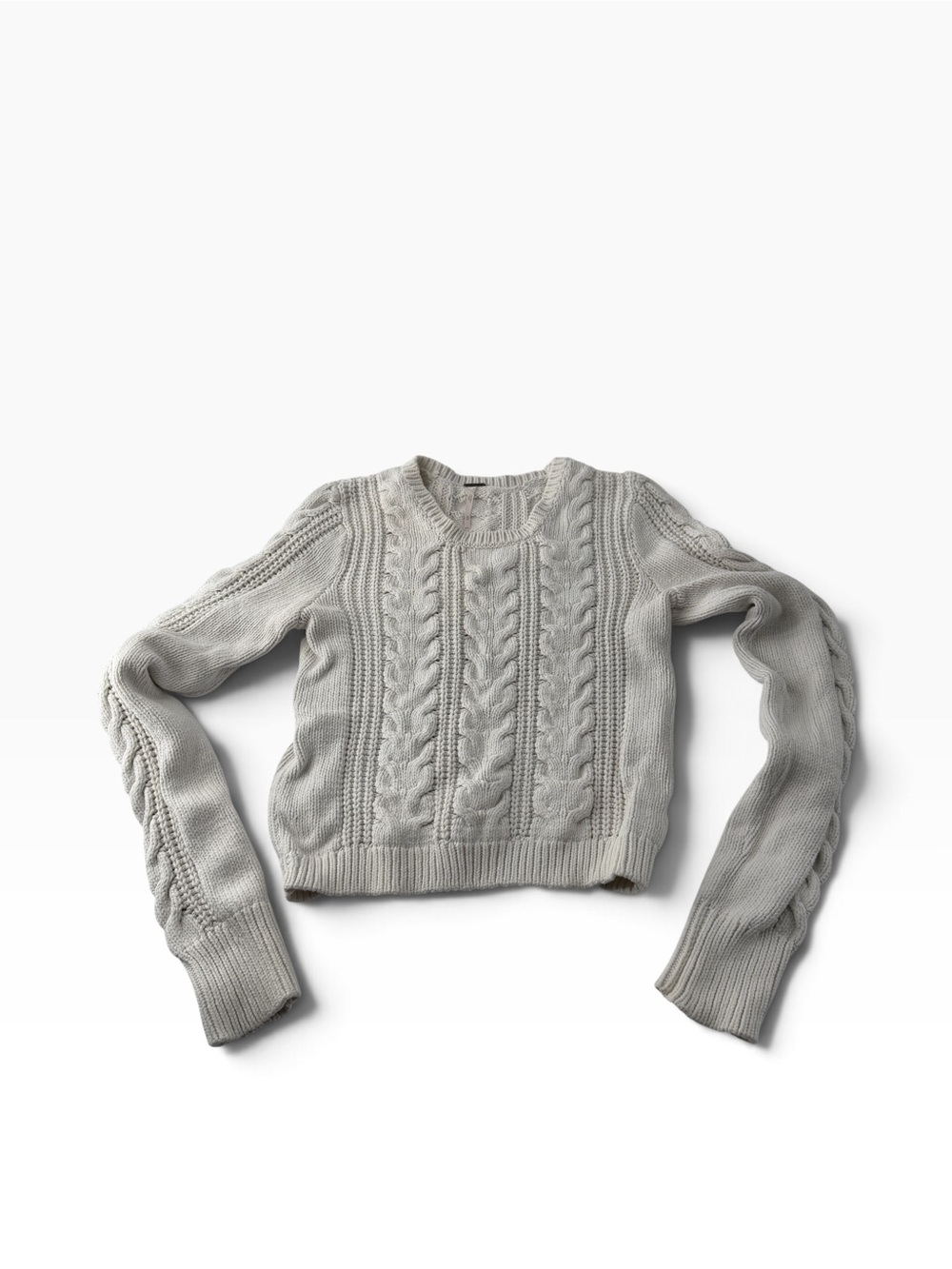 Free People Frankie Cable Knit Crew Sweater Cozy Coastal Casual Cottagecore Sz M
